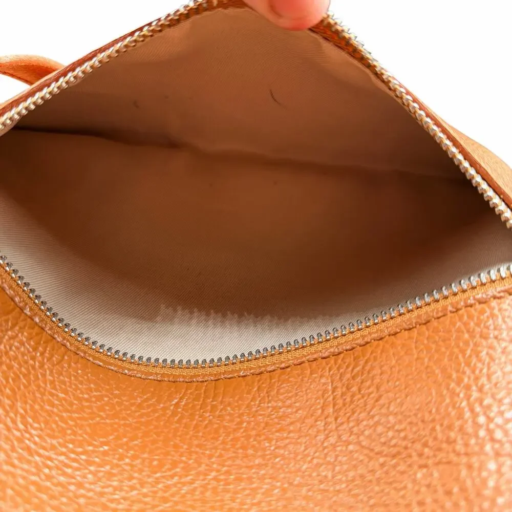 Valentina Italy Pebbled Leather Crossbody Bag Cognac Tan Zip Purse